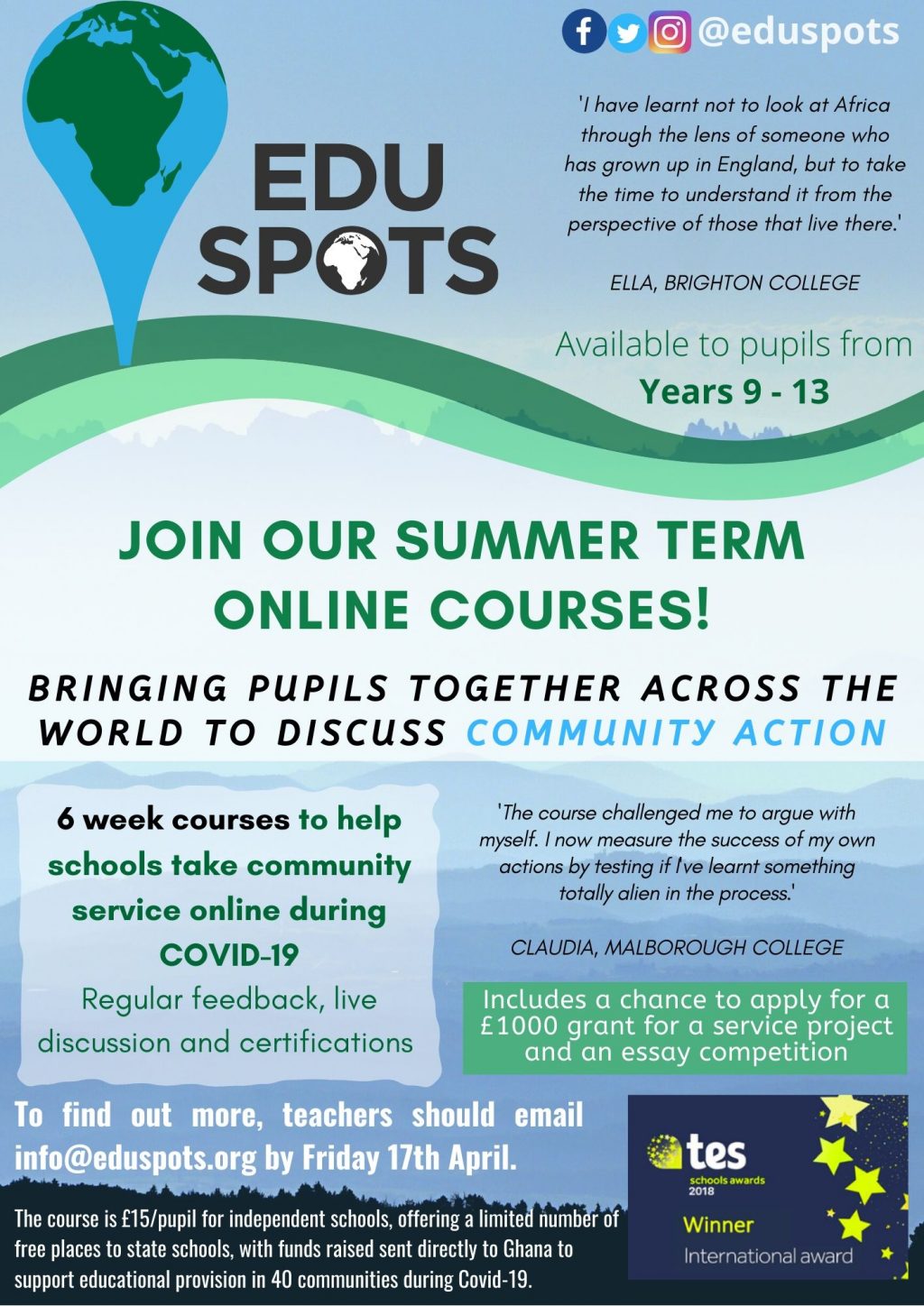 Community service: online courses for schools EduSpots